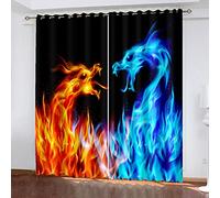 Boys Girls Bedroom Blackout Curtains 3D Digital Print Blue Red Flame Dragon Thermal Insulated Soft Curtains, Energy Saving Eyelet Ring Top Curtains For Living Room Decoration 84 Inch Drop 2 Pane