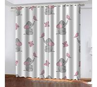 Boys Girls Bedroom Blackout Curtains 3D Pink Butterfly Baby Elephant Digital Print Thermal Insulated Soft Drapes Energy Saving Eyelet Ring Top Curtains For Living Room Decoration 2 Panels 82X63 Inch