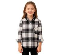 Boys Girls Checked Flannel Shirts Plaid Button Down Lapel Top Tartan Roll Up Cowboy Shirt Toddler Kids Casual Classic Soft Comfort Preppy School Uniform (1-White, 5-6 Years)