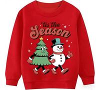 Boys Girls Christmas Jumper for 7-8 Years Old Kids Unisex Xmas Sweatshirt Tis The Season Snowmen Christmas Tree Red Tops Children Long Sleeve Cotton Clothing Outfits Casual Crewneck Winter Clothes