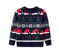 Boys Girls Christmas Jumper Sweatshirt Xmas Jumpers Kids Unisex Cute Santa Cl us Print Tops Children Long Sleeve Round Neck Cotton Pullover Outfits Casual Winter Clothes Age 7 12 (Navy, 6-7 Years)