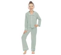 Boys Girls Class A Pure Cotton Pyjamas Sets Tweens Long Sleeve Button Down Shirt + Pants Pjs Lounge Set Kids 2Pcs Graphic Print Sleepwear Fall Winter Soft Comfortable Nightwear (C-Green, 9-10 Years)