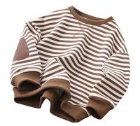 Boys Girls Classic Striped Sweatshirt Back to School Fleece Jumper Y2K Vintage Teen Girls Crew Neck Pullover Top Casual Comfort Thick Warm Sweatshirts for Kids Age 3-14 (Brown, 11-12 Years)