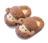 Boys Girls Comfort Non Slip Slippers Kids Cute Fuzzy Animals House Slippers Winter Indoor Outdoor Slip On Platform Sliders Soft Warm Furry Shoes (Coffee, 13.5 Big Kids)