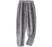 Boys Girls Comfy Warm Pajama Lounge Pants Solid Elastic Waist Thick Pants Basic Wide Leg Winter Sleepwear Pants Grey 9-10 Years 140