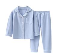Boys Girls Corduroy Pajamas Set - Solid Colour Long Sleeve Crew Neck Collared Button-up Comfort Top and Classic Fashion Casual Ruffle Elasticated High Waist Straight Wide Leg Trousers Petite Plus Size