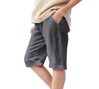 Boys Girls Cotton Linen Shorts Breathable Casual Summer Shorts with Pockets, Elastic Waist Comfort Playwear for Kids (Dark Gray, 8-9 Years)