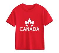 Boys Girls Cotton T Shirt Kids Canada Day Maple Leaf Heart Print Tops Crew Neck Short Sleeve Tshirt Soft Breathable Casual T-Shirt Patriotic Holiday Daily Wear 3-10 Years