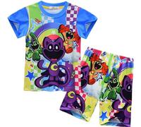 Boys Girls Cute Laughing Cat Pyjamas Sets for Kids,Summer Pajamas T-shirt+Shorts 2pcs Kids Nightwear Nighty Sleepwear for 4-9 Years (92279 Blue, 4-5 Years)