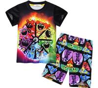 Boys Girls Cute Laughing Cat Pyjamas Sets for Kids,Summer Pajamas T-shirt+Shorts 2pcs Kids Nightwear Nighty Sleepwear for 4-9 Years (92282 Black, 7-8 Years)