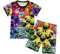 Boys Girls Cute Laughing Cat Pyjamas Sets for Kids,Summer Pajamas T-shirt+Shorts 2pcs Kids Nightwear Nighty Sleepwear for 4-9 Years (92292 Yellow, 6-7 Years)