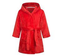 Boys Girls Dressing Gown Fleece Hooded Robe for Toddler Plain Color Flannel Pyjamas Teen Long Sleeve Plush Bath Robe with Adjustable Tie Belt Nightgown Housecoat (Red, 9-10 Years)