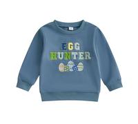 Boys Girls Easter Egg Hunter Jumper Toddler Little Kids Easter Sweatshirt Long Sleeve Round Neck Spring Fall Pullover Tops (Blue, 2-3 Years)