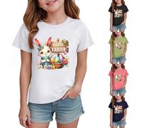 Boys Girls Easter Shirts Cute Bunny Eggs Graphic T-Shirts Kids Happy Easter Short Sleeve Tees Plain Trendy Festival Tops Family Casual Outdoor Clothes (White, 4-5 Years)