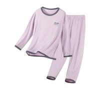 Boys Girls Fall Winter Pyjamas Set Warm Personalised Pjs Long Sleeve Shirt Elastic Waist Trousers 2 Piece Outfits Soft Comfy Sleepwear Cotton Pajamas (Purple, 14-15 Years)