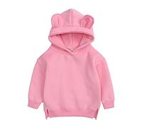 Boys Girls Fleece Hooded Sweatshirt for Baby Cute Ear Hoodie Baby Long Sleeve Solid Color Pullover Toddler Basic Jumper Tops Casual School Daily Wear (Hot Pink, 12-24 Months)
