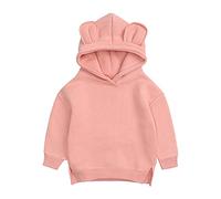 Boys Girls Fleece Hooded Sweatshirt for Baby Cute Ear Hoodie Baby Long Sleeve Solid Color Pullover Toddler Basic Jumper Tops Casual School Daily Wear (Pink, 9-12 Months)