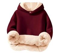 Boys Girls Fleece Hoodies, Kids Solid Sherpa Lined Warm Hooded Sweatshirt Long Sleeve Soft Thick Fall Winter Pullover Casual Cozy Breathable Sweater Top For 3-16 Years Wine