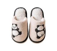 Boys Girls Fleece House Slippers Cute Plush Panda Sliders Furry Bedroom Slides Autumn Winter Soft Sole Warm Fuzzy Slip On Home Shoes Comfortable Slippers (Khaki, 1 Big Kids)
