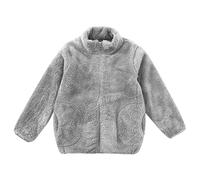 Boys Girls Fleece Jacket Full Zip Teddy Bear Coats Plus Size Sherpa Fleece Coats Plush Outerwear Teen Long Sleeve Lightweight Cardigan Stand Collar Sweatshirt Jumper Tops (Grey, 15-16 Years)