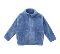 Boys Girls Fleece Jacket Full Zip Teddy Bear Coats Plus Size Sherpa Fleece Coats Plush Outerwear Teen Long Sleeve Lightweight Cardigan Stand Collar Sweatshirt Jumper Tops (Blue, 5-6 Years)