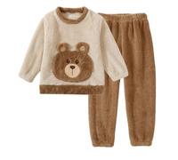Boys Girls Fleece Pajamas Set, 2Pcs Teddy Bear Printed Long Sleeve Pullover & Bottoms Trousers Comfy Breathable Sleepwear Pjs Outfits Everyday Wear Khaki 10-11 Years