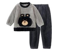 Boys Girls Fleece Pajamas Set, 2Pcs Teddy Bear Printed Long Sleeve Pullover & Bottoms Trousers Comfy Breathable Sleepwear Pjs Outfits Everyday Wear Gray 12-13 Years
