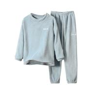 Boys Girls Fleece Sleepwear Fall Winter Pyjamas Set Kids 2 Piece Outfits Plain Flannel Pjs Long Sleeve Tops Elastic Waist Trousers Warm Thermal Pajamas (Blue, 3-4 Years)
