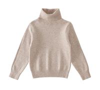 Boys Girls Fleece Sweatshirts Turtleneck Padded Ribbed Cuffs Jumper Teen Kids Plain Long Sleeve Warm Sweater Clothes Soft Stretchy High Neck Pullover Tops (Beige, 7-8 Years)