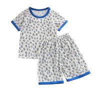 Boys Girls Flor l Patern Sleepwear Pajamas Summer Breathable js for Baby to Tween (Blue, 18-24 Months)