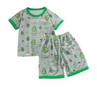Boys Girls Flor l Patern Sleepwear Pajamas Summer Breathable js for Baby to Tween (Green, 5-6 Years)