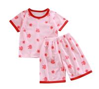 Boys Girls Flor l Patern Sleepwear Pajamas Summer Breathable js for Baby to Tween (Red, 12-18 Months)