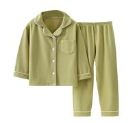 Boys Girls German Fleece Pajama Set 2PC Long Sleeve Button Down Notched Collar Long Sleeve top and Long Pants Set Sleeve Sleepwear Lounge for Toddler Kids Fall Winter (Green, 9-10)