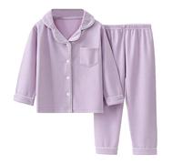 Boys Girls German Fleece Pajama Set 2PC Long Sleeve Button Down Notched Collar Long Sleeve top and Long Pants Set Sleeve Sleepwear Lounge for Toddler Kids Fall Winter (Purple, 9-10)