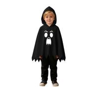 Boys Girls Halloween Ghost Fancy Dress Set, White Hooded Cape with Screaming Ghost Print and Trousers for Trick-or-Treat Party