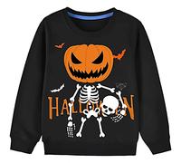 Boys Girls Halloween Jumper Age 1-7 Years Little Kids Pumpkin Dinosaur Skull Glow-in-The-Dark Sweatshirts Cool Little Boy Long Sleeve Tees Shirts Girl Crewneck Tops 100% Cotton Children Baby Shirt