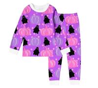 Boys Girls Halloween Pyjamas Dinosaur Pumpkin Bat Breathable Loungewear Jack Skellington Design Age Specific Sleepwear Long Sleeves Tops For Lounge Wear Purple