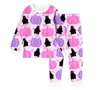 Boys Girls Halloween Pyjamas Dinosaur Pumpkin Bat Breathable Loungewear Jack Skellington Design Age Specific Sleepwear Long Sleeves Tops For Lounge Wear Light Pink
