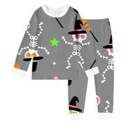 Boys Girls Halloween Pyjamas Dinosaur Pumpkin Bat Long Sleeve Crewneck Jack Skellington Design Age Specific Sleepwear Toddlers Loungewear Set For Winter Grey