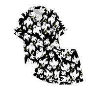 Boys Girls Halloween Pyjamas Floral Pumpkin Print Elastic Waist Pants Jack Skellington Design Holiday Themed Pajamas Toddlers Loungewear Set For Christmas Pink