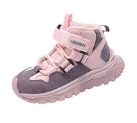 Boys Girls Hiking Shoes Kids Slip On Walking Running Trainers Fall Winter Warm High Top Sneakers Flat Wide Anti-Slip Outdoor Sports Athletic Boots (Pink, 2 Big Kids)