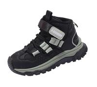 Boys Girls Hiking Shoes Kids Slip On Walking Running Trainers Fall Winter Warm High Top Sneakers Flat Wide Anti-Slip Outdoor Sports Athletic Boots (Black, 1 Big Kids)