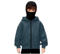 Boys Girls' Hoodies, Balaclava Hoodie With Face Mask Kids Zip Up Ski Mask Jacket Double Hooded Sweatshirt Wind Resistant Unisex Novelty Athleticwear Holiday Navy 14-15 Years