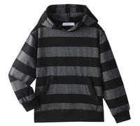 Boys Girls Hoodies Hooded hoodie Classic Solid Sport Pullover Top Lightweight Soft Plush Cotton, Black and Dark Gray Striped, 5-6 Years