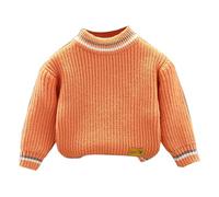 Boys Girls Infants Knitted Sweater Autumn Winter Padded Pullover Solid Color Round Neck Loose Jumper Home Wear Outwear Sweatshirt (Orange, 5-6 Years)