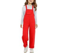Boys Girls Jumpsuit Adjustable Spaghetti Strap Loose Bib Overalls Rompers Kids Cotton Baggy Plain Playsuits Long Pants Dungarees with Pockets for Toddler Baby Straight Leg Suspender Trousers