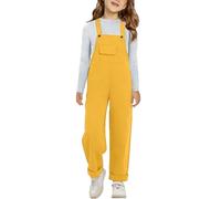 Boys Girls Jumpsuit Adjustable Spaghetti Strap Loose Bib Overalls Rompers Kids Cotton Baggy Plain Playsuits Long Pants Dungarees with Pockets for Toddler Baby Straight Leg Suspender Trousers