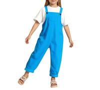 Boys Girls Jumpsuit Adjustable Spaghetti Strap Loose Bib Overalls Rompers Kids Cotton Baggy Plain Playsuits Long Pants Dungarees with Pockets for Toddler Baby Straight Leg Suspender Trousers