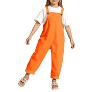 Boys Girls Jumpsuit Adjustable Spaghetti Strap Loose Bib Overalls Rompers Kids Cotton Baggy Plain Playsuits Long Pants Dungarees with Pockets for Toddler Baby Straight Leg Suspender Trousers Orange