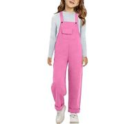 Boys Girls Jumpsuit Adjustable Spaghetti Strap Loose Bib Overalls Rompers Kids Cotton Baggy Plain Playsuits Long Pants Dungarees with Pockets for Toddler Baby Straight Leg Suspender Trousers